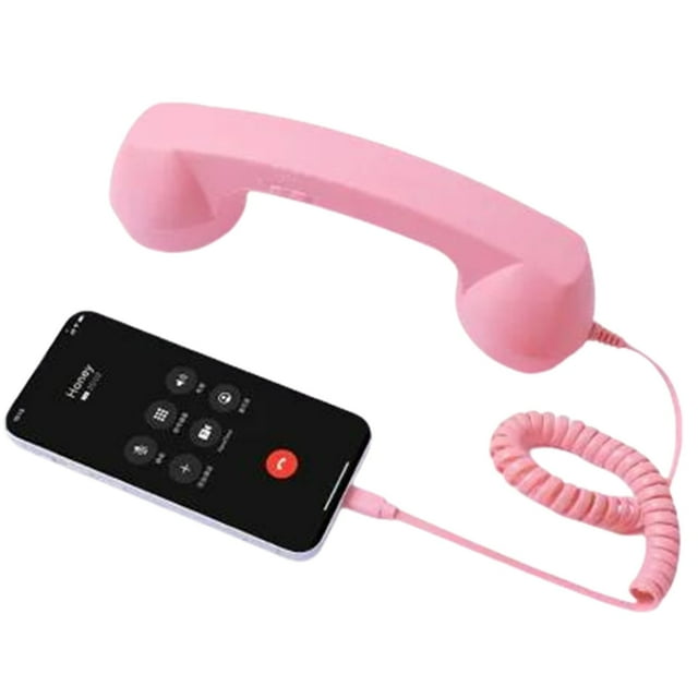 Retro Phone Handset for iPhone, Bluetooth Retro Phone Handset, Bluetooth/Type-C Port, Clear Comfortable Calls, Telephone Style Landline Handle Receiver with Microphone & Speaker(Pink)