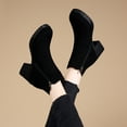 thumbnail image 4 of NECHOLOGY Botas Mujer Adulto Femenino Zapatos Botines para mujer Moda Otoño e Invierno Botines de mujer Tacón grueso Color sólido Gamuza Cremallera lateral Cómodo Estilo simple (Black, 8), 4 of 7