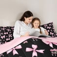 thumbnail image 5 of Feelyou Black Pink Bowknot Ribbon Twin Comforter Sets, Rose Floral Bedding Set, 2pcs, 5 of 8