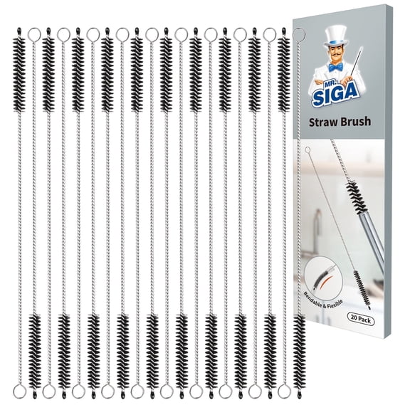 MR.SIGA Straw Cleaner Brush, 10 inch Stainless Steel Straw Brush,Pipe Cleaner Brush, 20 Pack