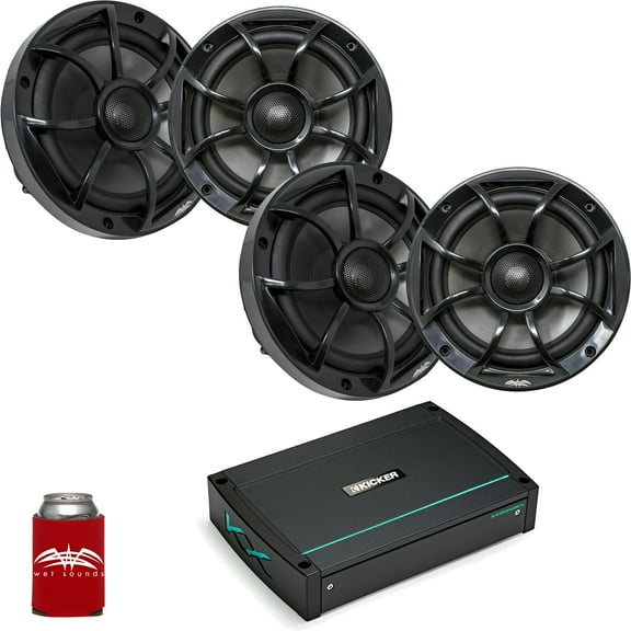 Wet Sounds - Two Pairs Of RECON 6-BG Black 6.5" Speakers And A Kicker KXMA400.4 Marine Amplifier
