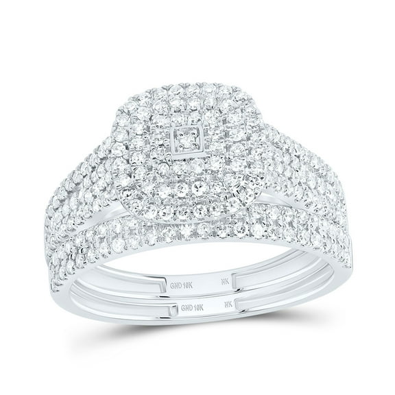 10kt White Gold 5/8 Cttw Diamond Cushion Double Halo Wedding Engagement Anniversary Bridal Set, Women Size: 5-9