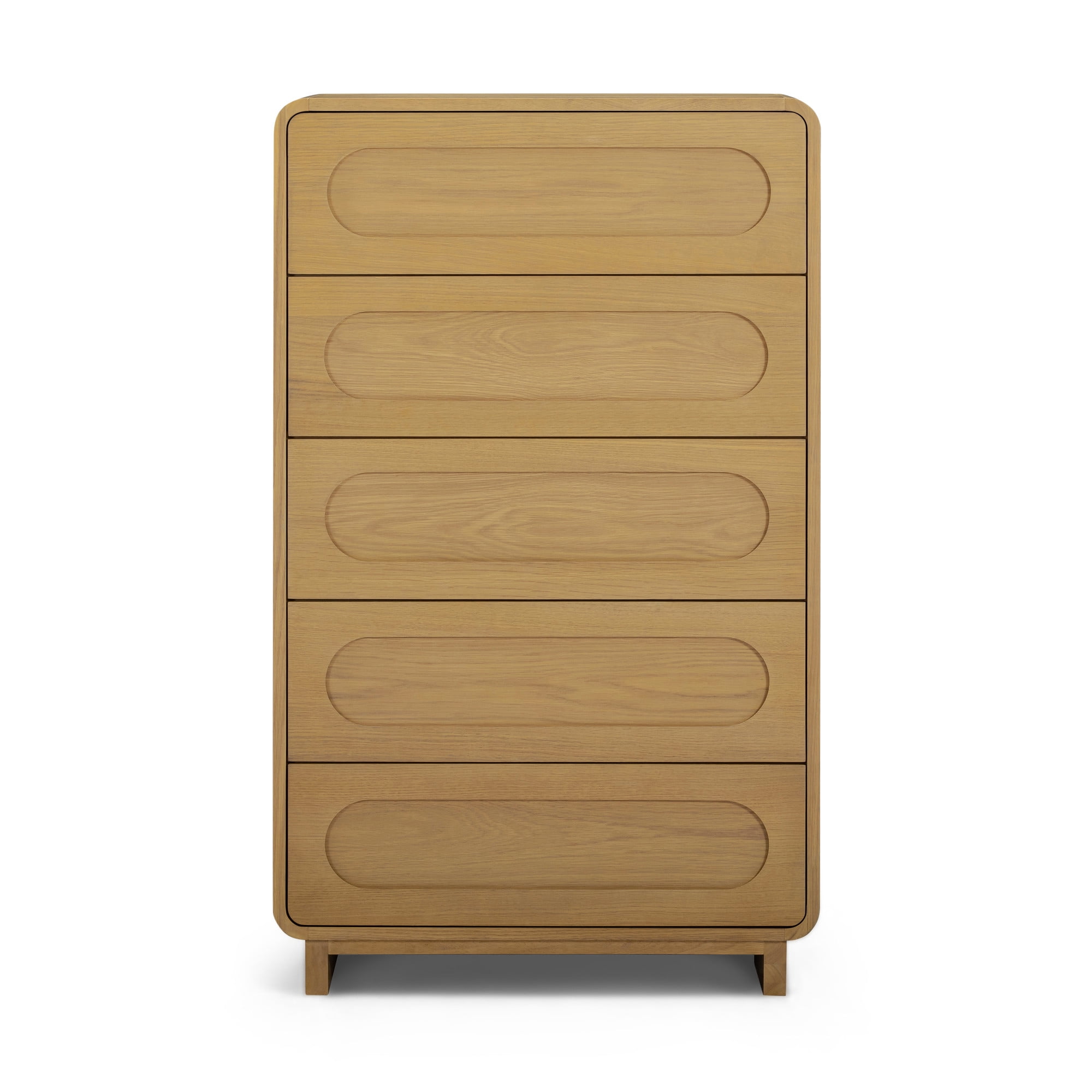 Tenley Mid-Century 5-Drawer Chest Dresser in Natural - Teamson Home: Push-Open Drawers, Wooden Construction with Real Oak Veneer