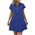 thumbnail image 4 of OSFVNOXV Mini Dress for Petite Women Summer Batwing Sleeve Mini Dress Button Up Shift Dress, 4 of 9