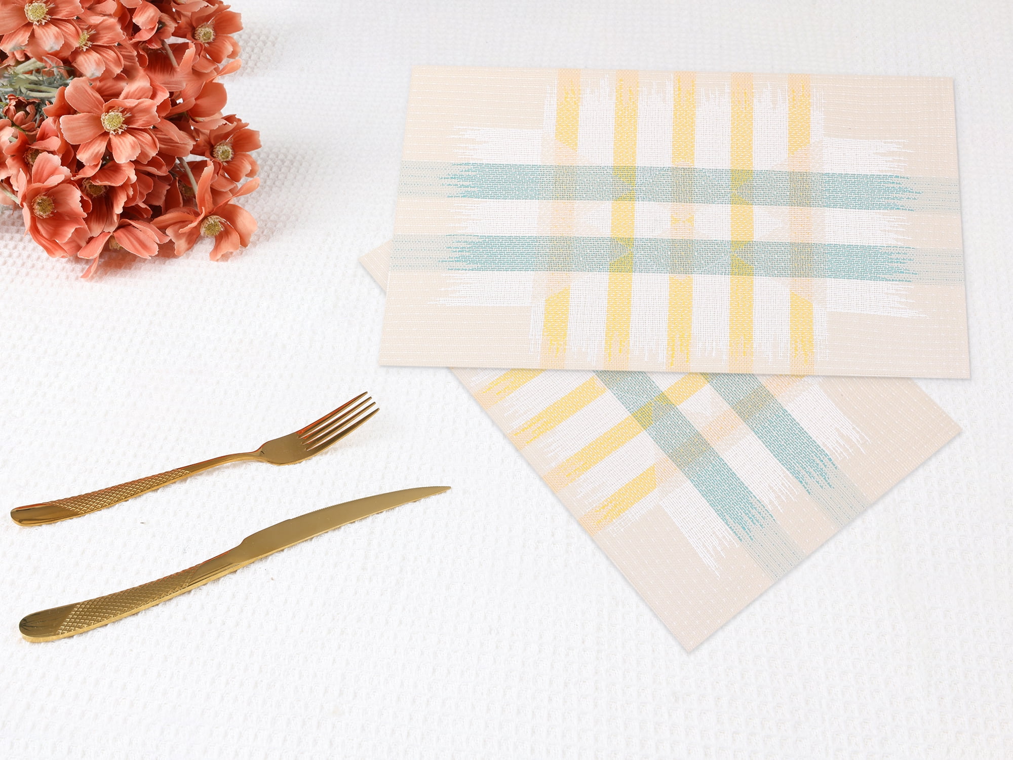 Unique Bargains 6 Packs Print Placemats for Dining Table Decor Yellow