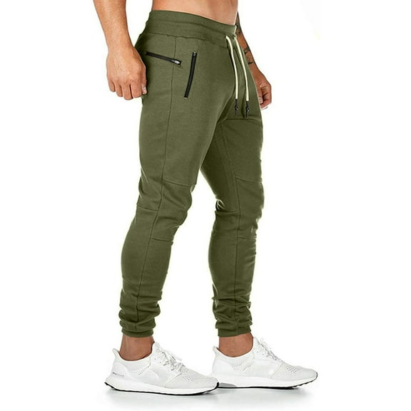 Fgnfyis Men's Gym Pants Workout Running Athletic Joggers Slim Fit Sport Track Pants with Zipper Pockets Pants for Men Army Green XXXL