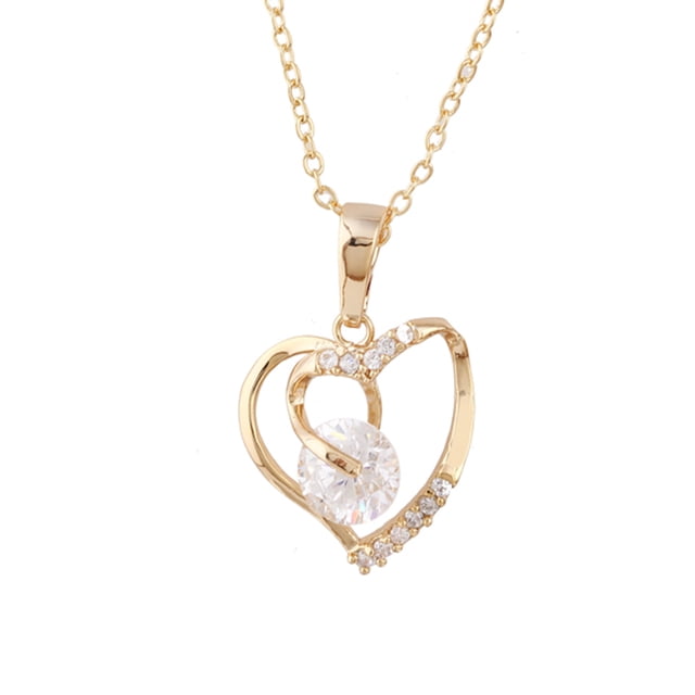 BRIGHTFUFU Collar con colgante de circón chapado en oro en forma de corazón para mujer (dorado)