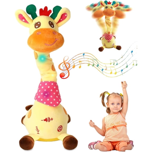 Dancing Talking Giraffe Toy, Musical Plush Stuffed Animal with Adjustable Volume, Singing Baby Toy for Tummy Time, Christmas and Birthday Gifts