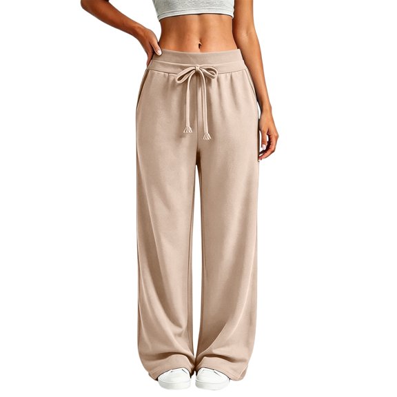 ZHYou No Boundarie Womens Casual Pants High Waist Drawstring Baggy Fit Wide Leg Flowy Comfy Sweatpants,Beige,Size 2XL