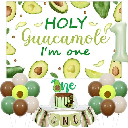 Kreatwow Avocado First Birthday Party Decorations Holy Guacamole I'm One Backdrop Banner Guacamole First Birthday Decorations Avocado One Highchair Banner Cake Topper Mexican Fiesta Avocado Birthday