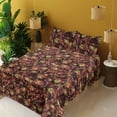 thumbnail image 2 of Ambesonne Floral Fitted & Flat Sheet with Shams 4 Pcs Set, Ethnic Grunge Flowers Art, Full, Raspberry Green and Mustard, 2 of 5