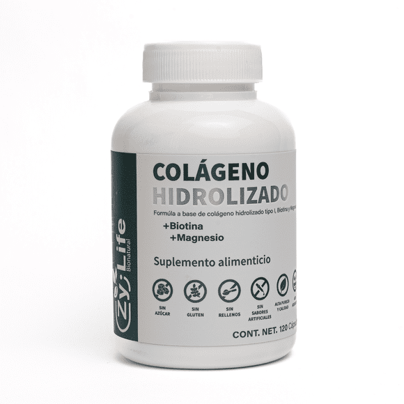 Zy-Life | Colágeno, Biotina y Magnesio | Belleza y Bienestar | 60 Cápsulas