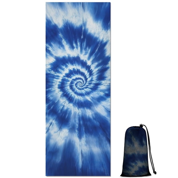 Blue White Tie Dye Spiral Pattern Hot Yoga Mat Towel Non Slip for Hot Yoga - Quick-Drying Yoga Mat Cover with 4 Corner Pockets with Travel Bag - Hot Yoga Towel Non Slip 70"x26"