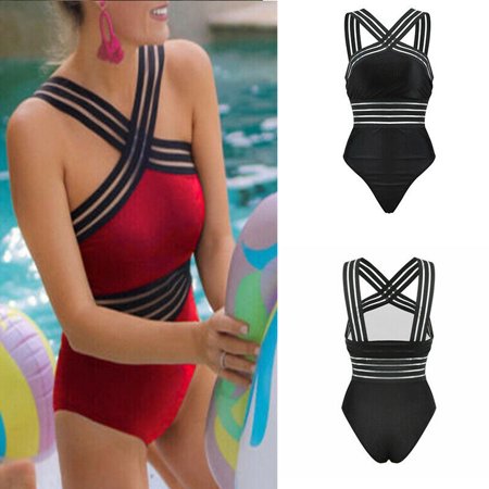Sexy One Piece Swimsuit Women 2019 Summer Beachwear Striped Cross Strappy Cold Shoulder Swimwear Bathing Suits Bodysuit