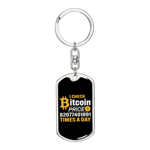 Bitcoin Price Crypto Stainless Steel or 18k Gold Premium Swivel Dog Tag Keychain