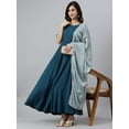 thumbnail image 4 of Janasya Indian Round Neck Half Sleeve Solid Teal Rayon Kurta With Dupatta For Women, 4 of 7