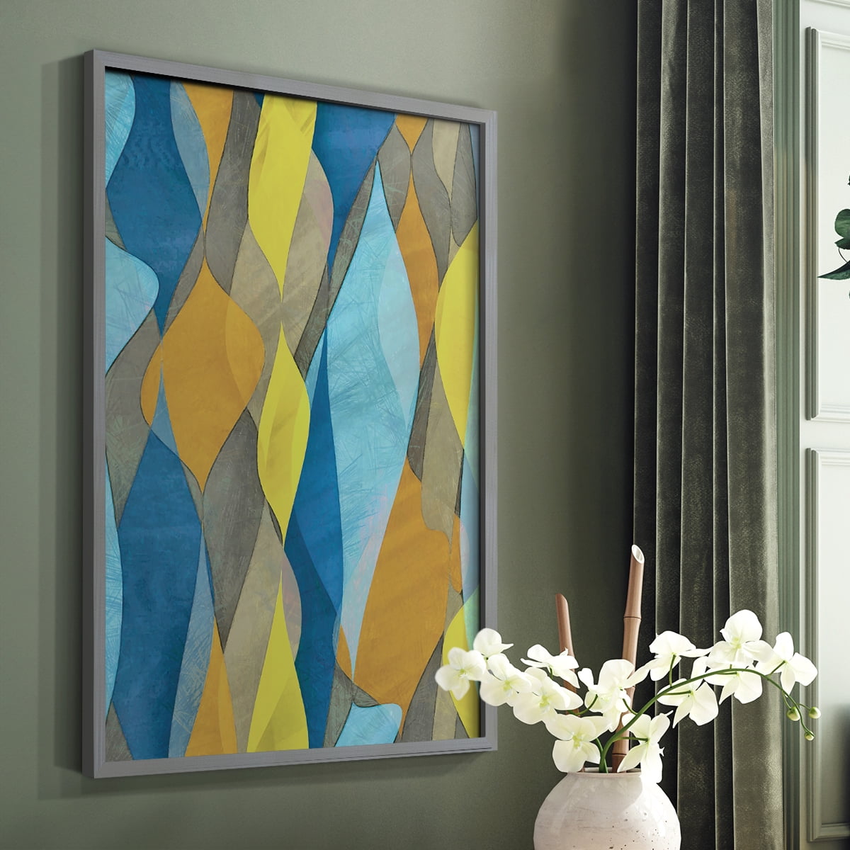 Colorful Cascade I Framed Print in Gray Solid Wood Framed Print No Nail Hanging