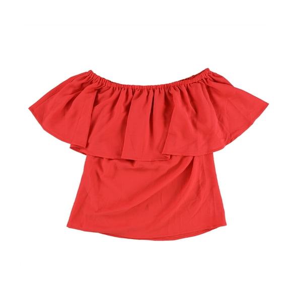 bar III Womens Ruffled Off the Shoulder Blouse, Orange, XX-Small