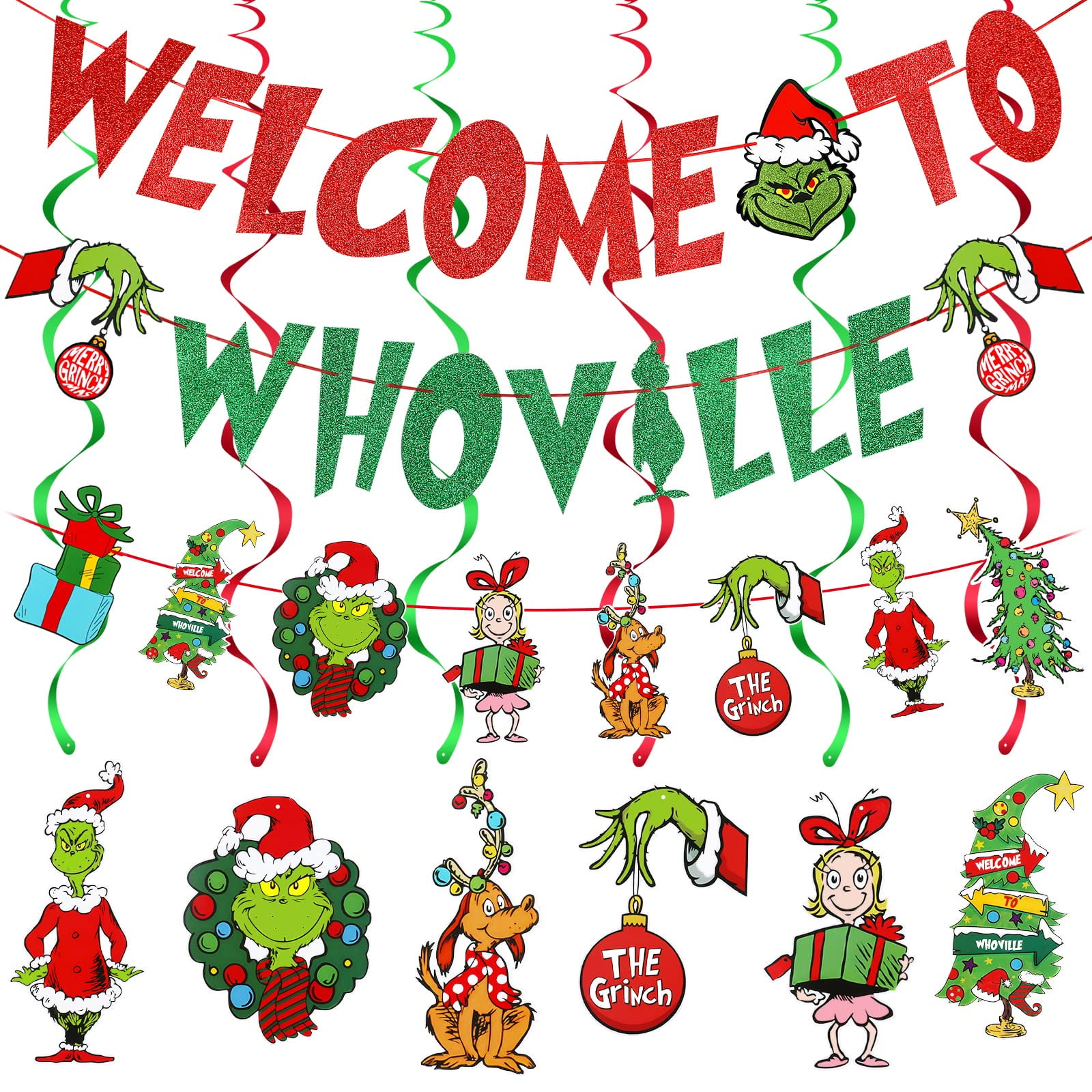 Welcome To Whoville Banner Red Green Whoville Christmas Decorations Grinch  Whoville Decorations Grinch Christmas Decorations for Grinch Christmas  Vacation Holiday Birthday Party Decorations 