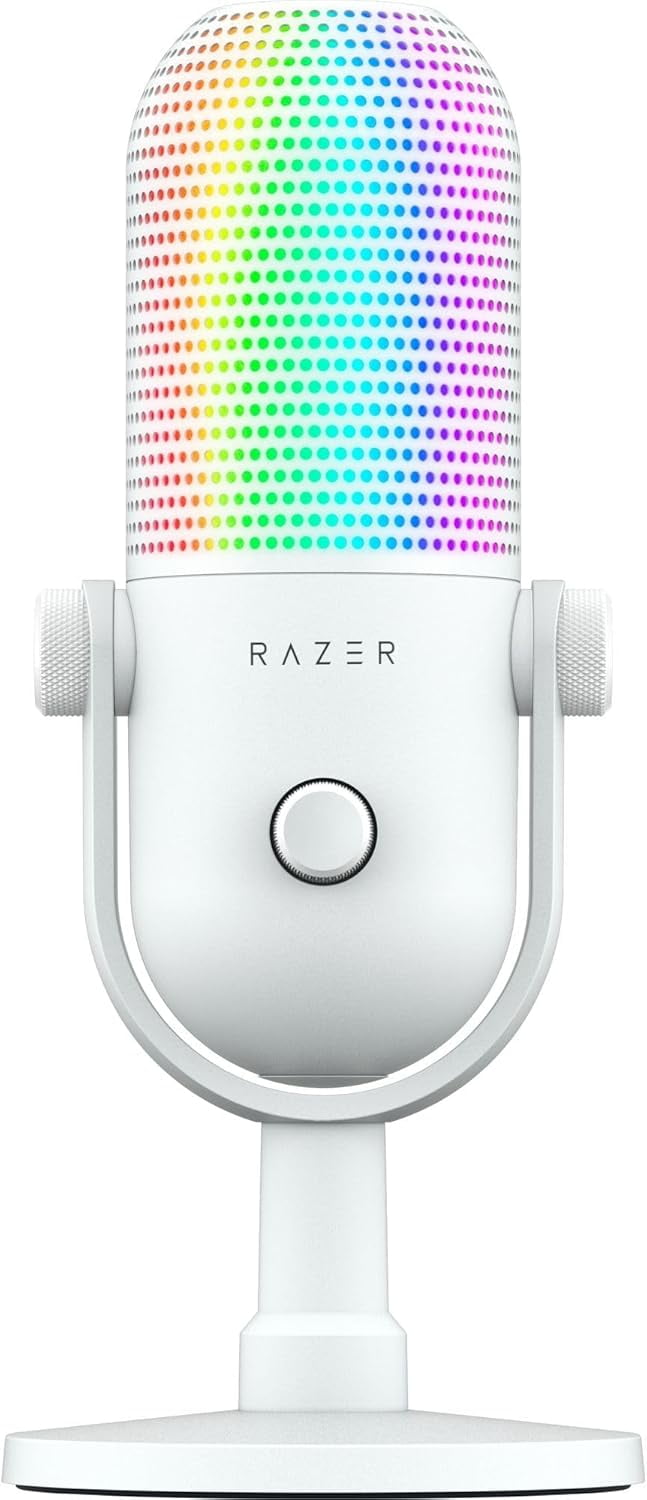 Restored Razer Seiren V3 Chroma RGB USB Microphone Stream & Game Reactive Lighting Tap-to-Mute White (Refurbished)