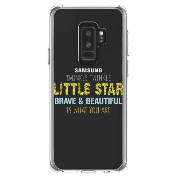 DistinctInk Clear Shockproof Hybrid Case for Samsung Galaxy S9  PLUS (6.2" Screen) - TPU Bumper Acrylic Back Tempered Glass Screen Protector - Twinkle Little Star Brave & Beautiful You Are