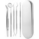 thumbnail image 1 of Kit Dentaire Hygiène Bouche 5uds: Miroir, Pince à bouche, Grattoir faucille, Grattoir tartre et Burin Double Pointe -pour Utilization Professionnel Argent, 1 of 5