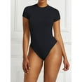 thumbnail image 2 of CUE AIR Women's Bodysuits Sexy Bodycon Short Sleeve Scoop Neck Leotard Bodysuit, 2 of 6