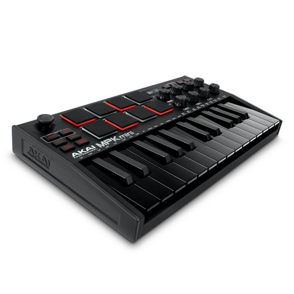 AKAI Professional MPK Mini MK3 - Teclado controlador MIDI USB de 25 teclas con 8 pads de batería retroiluminados, 8 perillas y software de producción musical incluido, negro