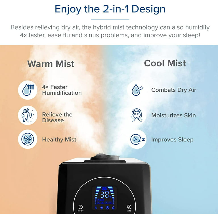 2-in-1 Warm and Cool Mist Humidifier, 5L Indoor Ultrasonic Air Humidifier with Essential Oil Tray for Bedrooms, Plants, Offices and Babies