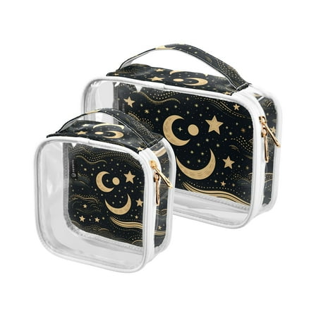 Moon in Black Clear Cosmetic Bags with Handles PVC Toiletry Bags Zipper Waterproof Portable for Traveling 2 Pcs
