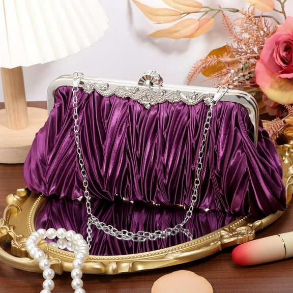 WHAMVOX Satin Evening Clutch Wedding Party Purse Cocktail Handbags (Purple)