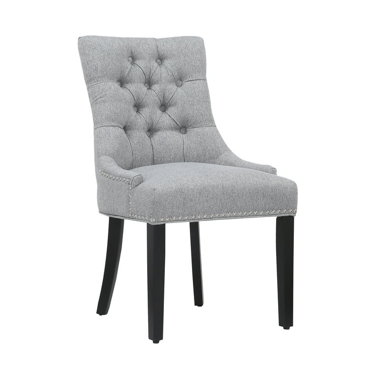 WestinTrends Hayes Upholstered Dining Chairs Linen Fabric Modern Wingback Button Tufted Kitchen Dining Room Chairs with Solid Wood Legs Gray