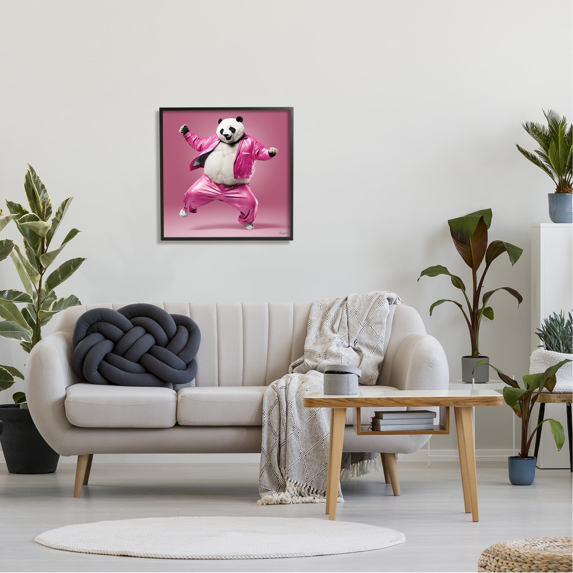 Stupell Industries Dancing Panda in Pink Animals & Insects Painting Black Framed Art Print Wall Art, 24 x 24