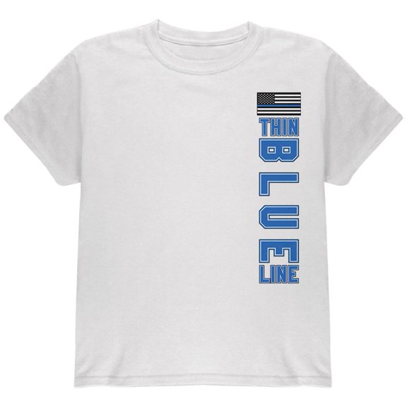 Blue Lives Matter Thin Blue Line American Flag Youth T Shirt White YSM