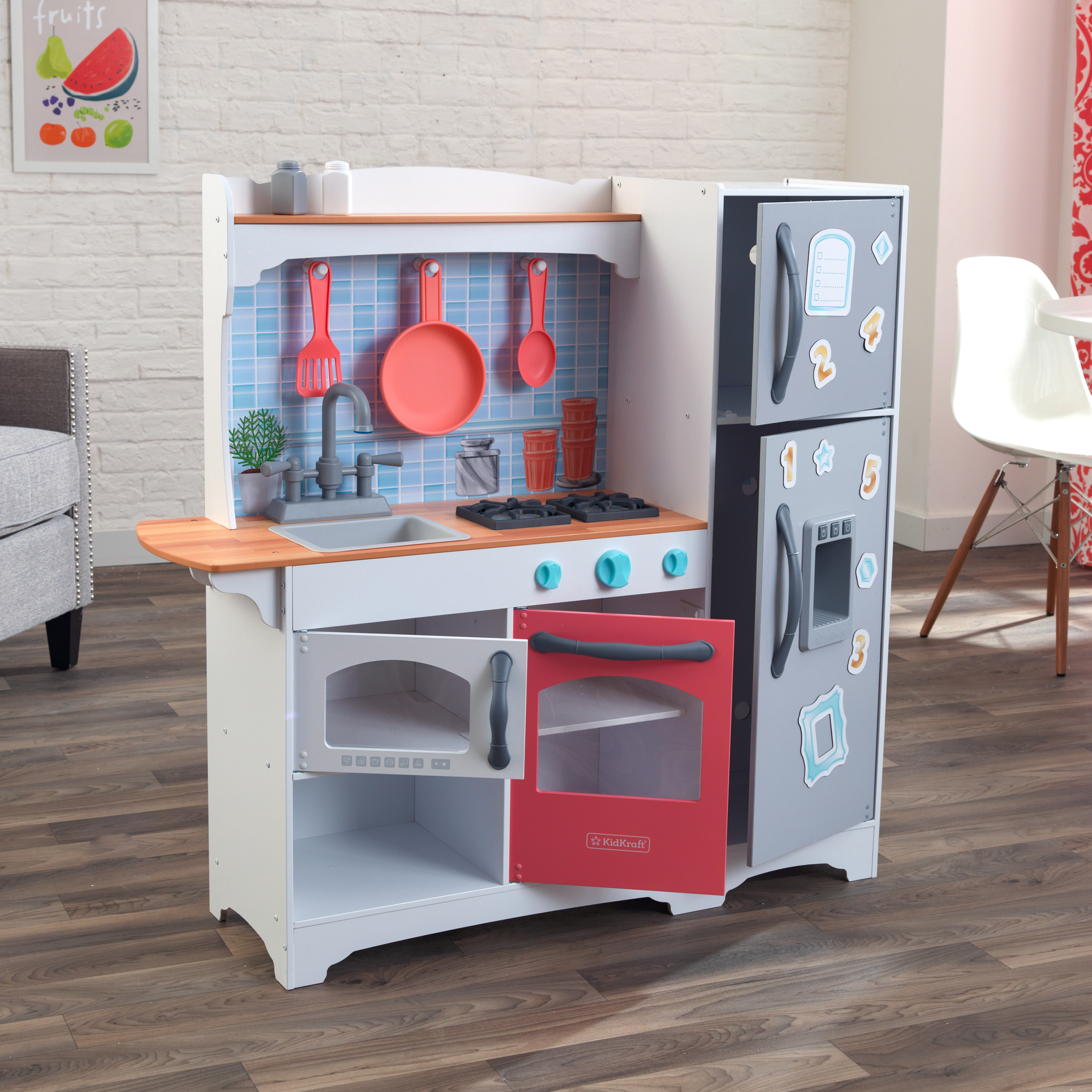 KidKraft Mosaic Magnetic Play Kitchen for Kids, Gray and Pink - image 3 of 12