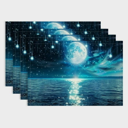 

Shiartex Moon Stars Water 4pcs Linen Western Meal Table Mats for Birthday Parties Christmas Restaurants Buffets Home Decoration 18x12in