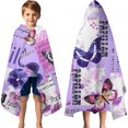 thumbnail image 3 of Purple Butterfly Flower Text Pattern Hooded Bath Towel，60"x35" for Ages 3 To 12 Kids, Quick Dry Lightweight Soft Microfiber Hood Beach Towel Cover Up for Kids, 3 of 7
