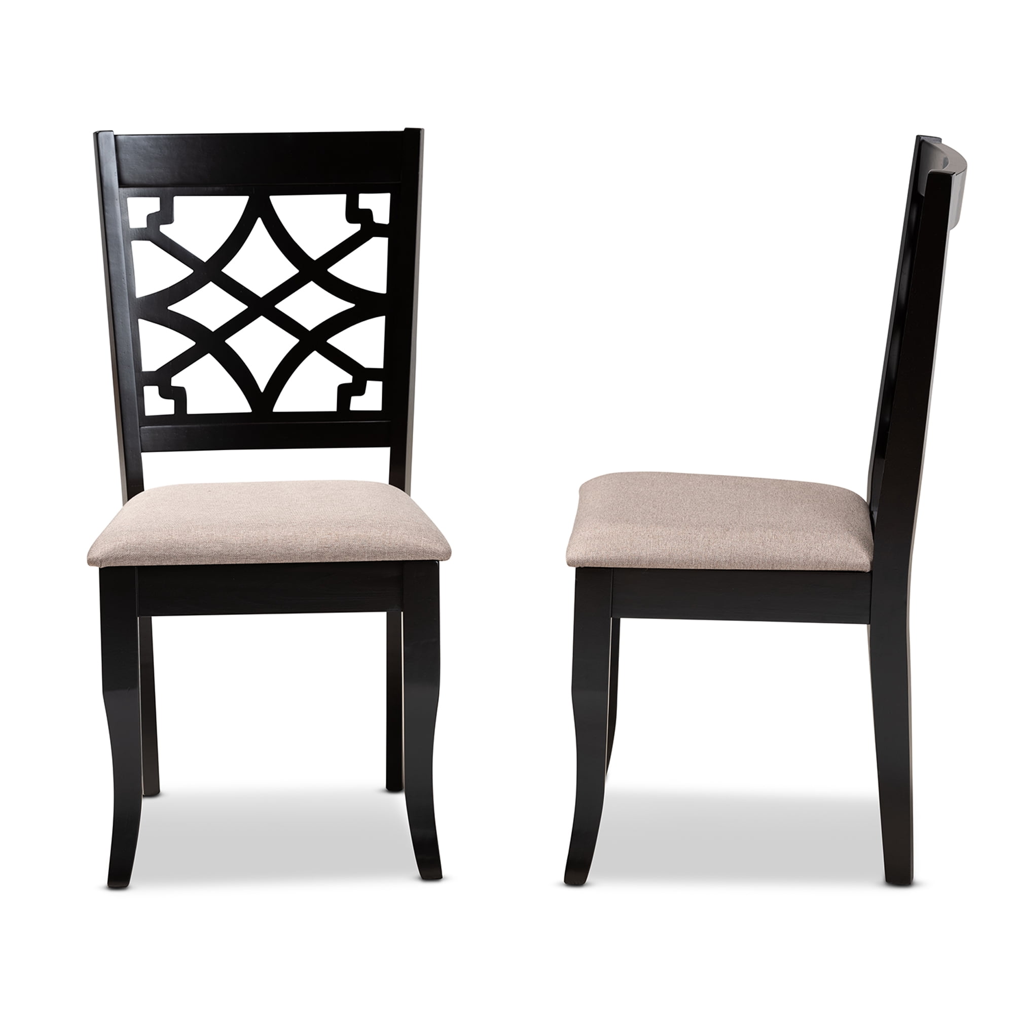 Baxton Studio Mael Modern and Contemporary Sand Fabric Upholstered and Espresso Brown Finished Wood 2-Piece Dining Chair Set