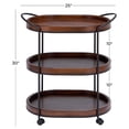 thumbnail image 4 of DecMode 25" x 30" Brown Wood Rolling Oval 3 Shelf Bar Cart with Black Metal Frame, 1-Piece, 4 of 14