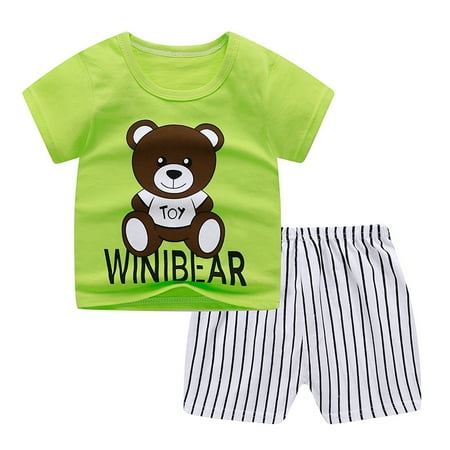 

Yubatuo Toddler Baby Boys Girls Short Sleeve Cartoon T-Shirt+Shorts Outfits Set 0-4Y Green 100