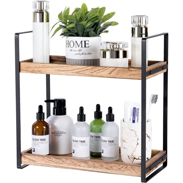 2Tier Countertop Organizer for Bathroom Counter Wood Bathroom