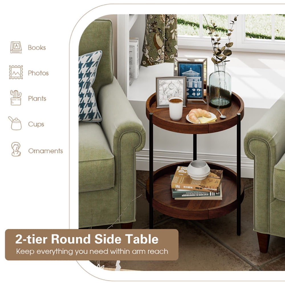 Finihen End Side Table, Sofa Side Table, Bed Side Table, 2-Tier Retro End Table with Bottom Shelf, for Living Room, Bedroom, Brown Finihen End Side Table, Sofa Side Table, Bed Side Table, 2-Tier Retro End Table with Bottom Shelf, for Living Room, Bedroom, Brown