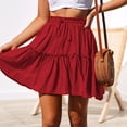 thumbnail image 3 of Kcocoo Fashion Women Casual Solid Ruffles A-Line Pleated Lace up Short SKirt Polyester Red L, 3 of 9