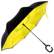 MOUNTIAN SNOW Windproof Double Layer Folding Inverted Umbrella, Self Stand Upside-Down Rain Protection Car Reverse Umbrellas with C-Shaped Handle S5