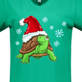 thumbnail image 4 of Inktastic Christmas Turtle in with Santa Hat and Snowflakes Women's V-Neck T-Shirt, 4 of 5