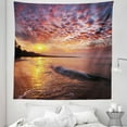 thumbnail image 1 of Landscape Tapestry, Photo of Sunrise with Cloudy Sky at Seashore Dramatic Dawn Island Forest, Fabric Wall Hanging Decor for Bedroom Living Room Dorm, 5 Sizes, Orange Mauve Blue, by Ambesonne, 1 of 1