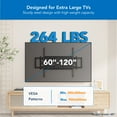 thumbnail image 3 of Mount-It! Heavy Duty XXL Full Motion Tv Mount, 60" to 120" Tv's, Capacity 264 lbs., Lifetime Warranty, 3 of 11