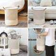 thumbnail image 5 of Sea Team Stripe Pattern Laundry Hamper Canvas Fabric Laundry Basket Collapsible Storage Bin with PU Leather Handles and Drawstring Closure, 17.7 by 13.8 inches, Waterproof Inner, Grey, 5 of 7