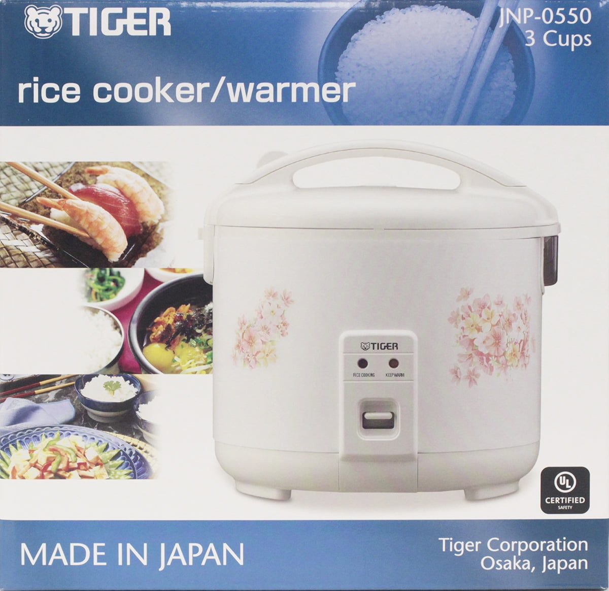 Tiger 3-Cup Automatic Floral White Rice Cooker & Warmer with Tiger 3-Cup Automatic Floral White Rice Cooker & Warmer with