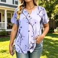 thumbnail image 2 of VBVC Women's Floral Print Henley Blouse , Ladies' V-Neck Short Sleeve Summer Top , Boho Tropical Vacation Shirts For Women,Blue,S-3XL, 2 of 8